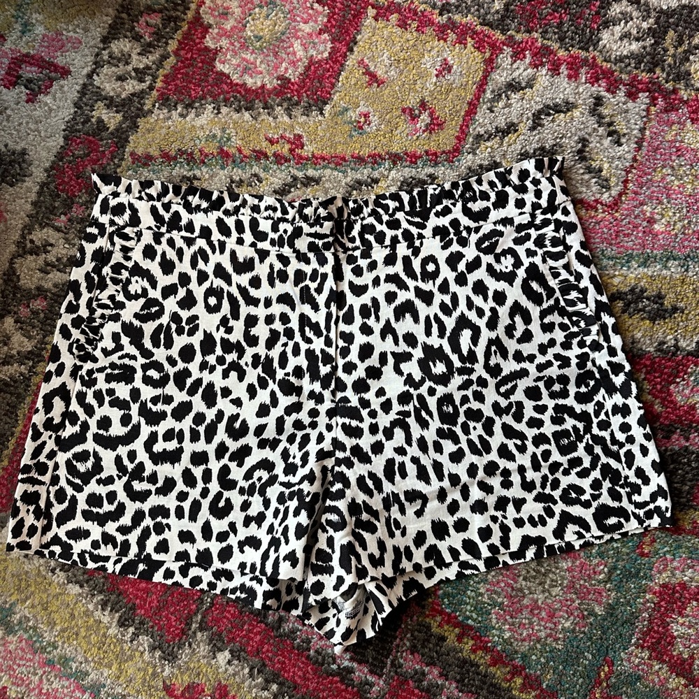 J. Crew Black and White Leopard High Waist Ruffle Shorts 14